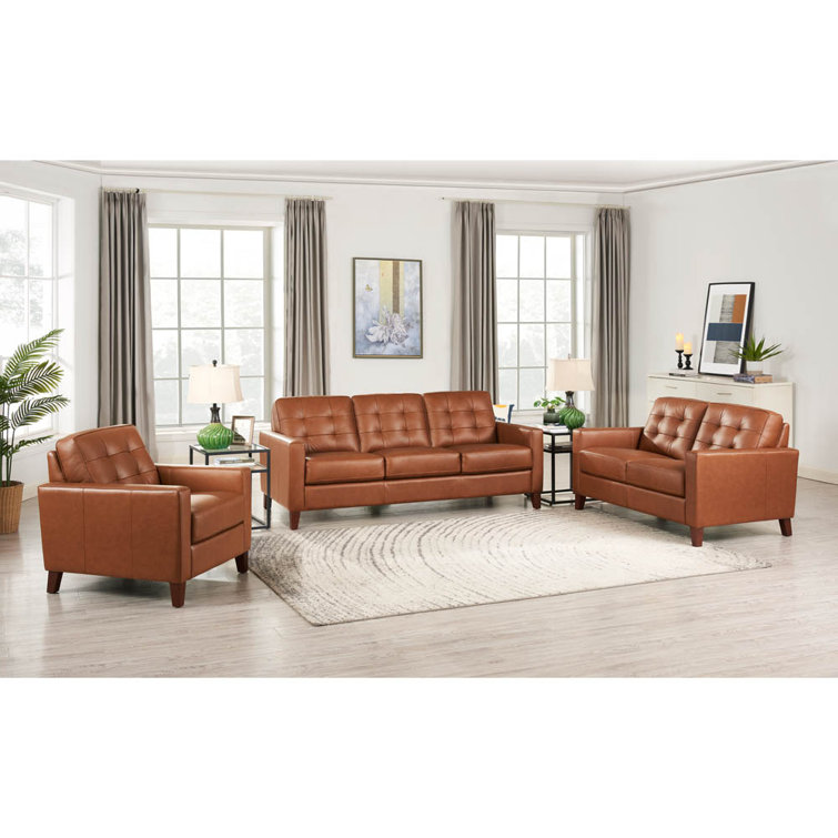 Ebern Designs 3 Piece Leather Living Room Set Wayfair